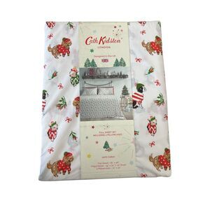 Cath kidston London 4pc FULL Cotton Christmas Puppy Love Pink Sheet Set new